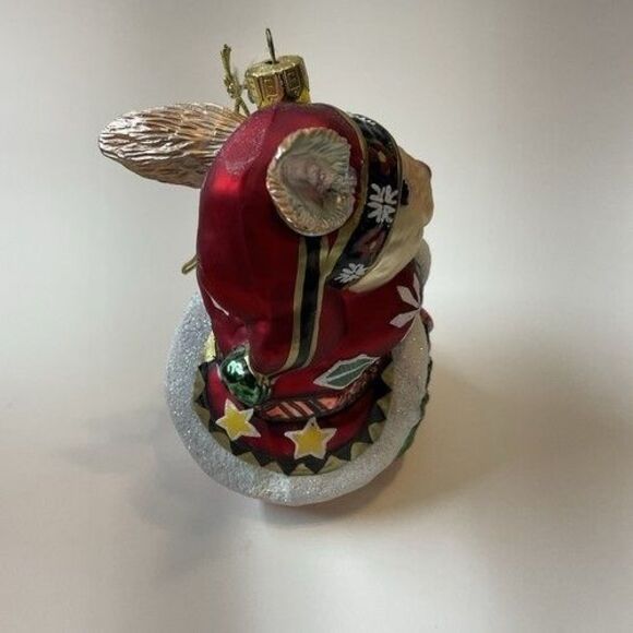 VTG Fitz and Floyd Blown Glass Ornament Lodge Rabbit Hugging Christmas Tree 4.5" - Picture 4 of 9